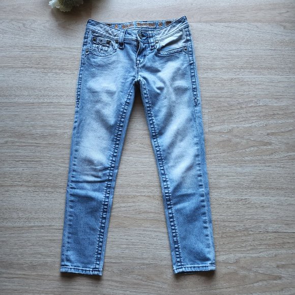 Rock Revival Jessica Ankle Crop Skinny Jeans Low Rise Zip Stretch Light Blue - Picture 1 of 8